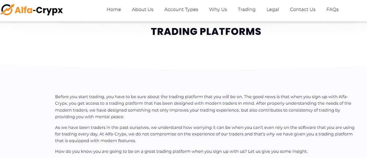 Alfa Crypx trading platform