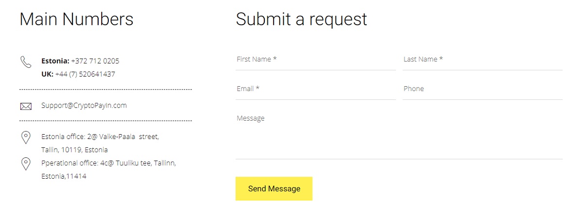 CryptoPayin support